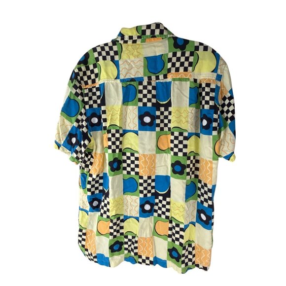 RSQ Geometric Retro Shirt Men's M 90s Rayon Short Sleeve Button Up Relaxed Fit - Picture 4 of 6